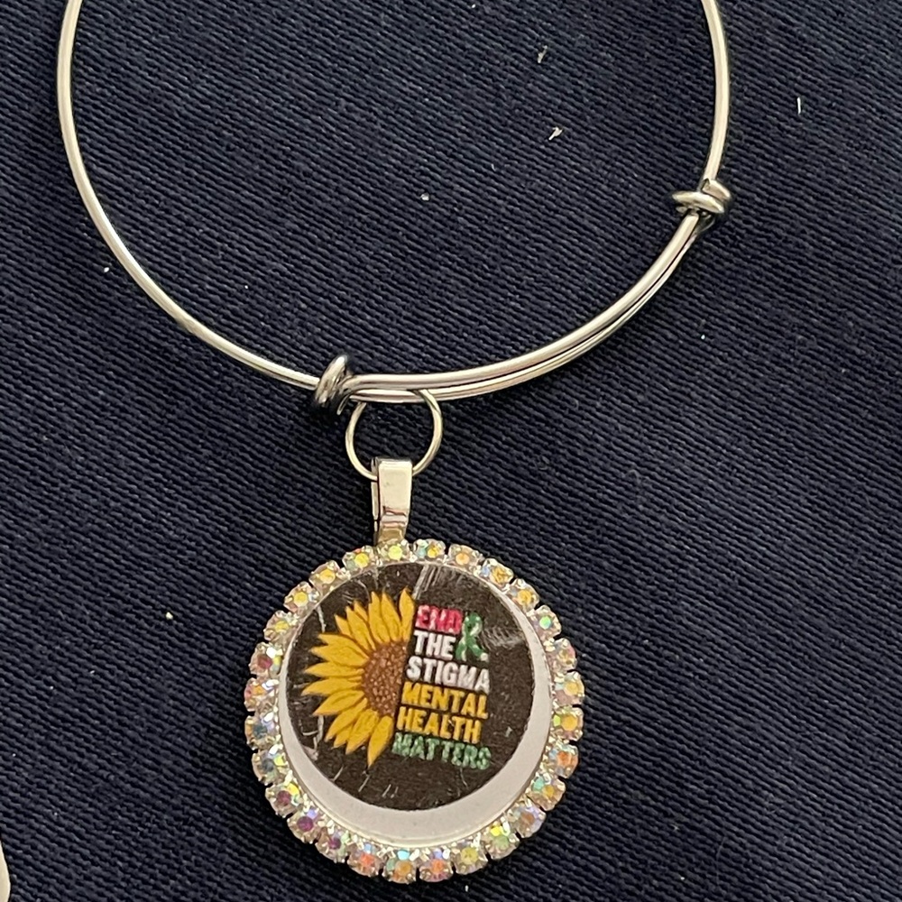 Silver Sunflower Mental Health Awareness Bracelet